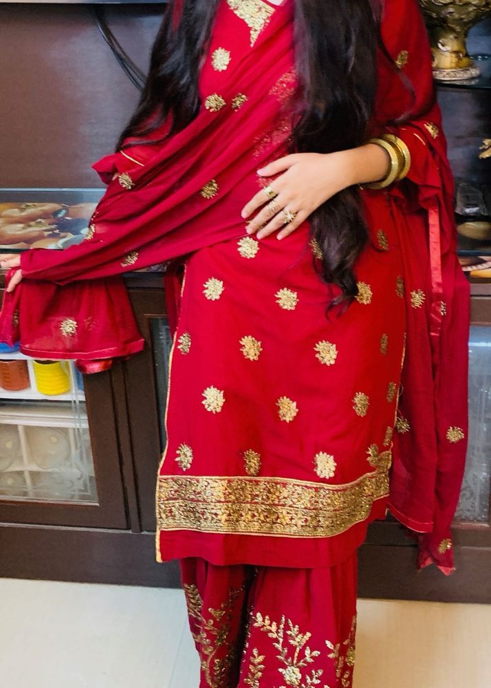 Maroon Embroidered Garara Set