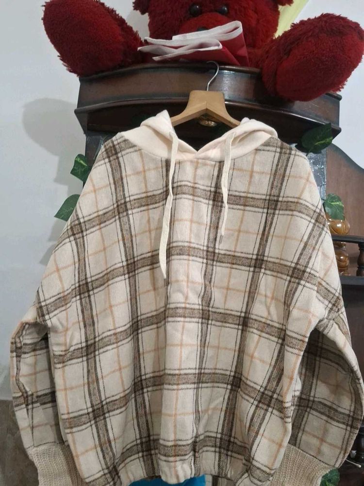 Beige Plaid Hoodie
