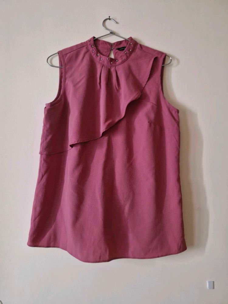 Mauve Ruffle Sleeveless Top