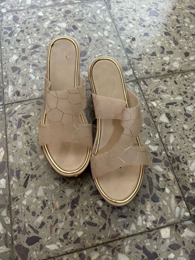 Nude &amp; Gold Slide Sandals