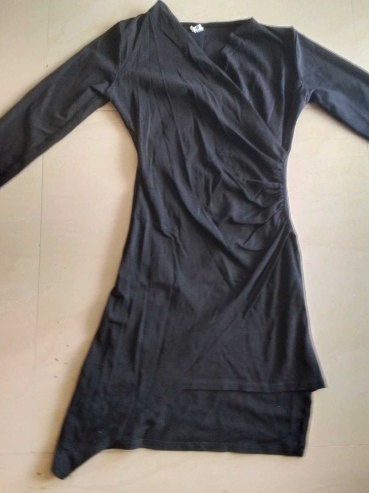 Elegant Black Wrap Bodycon Mini Dress