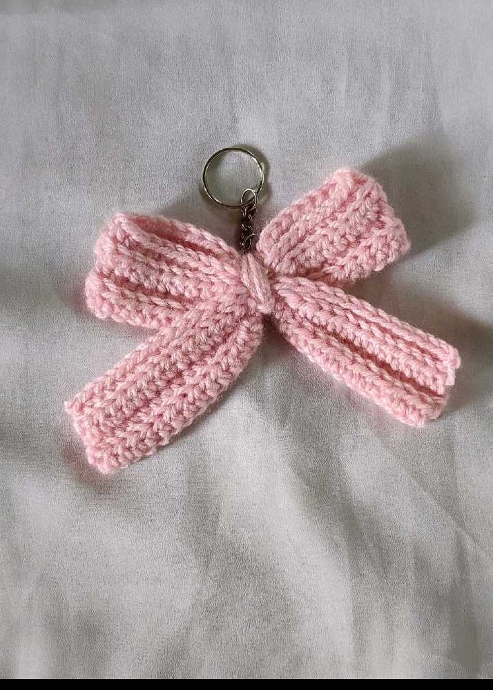 Pink Crochet Bow Keychain