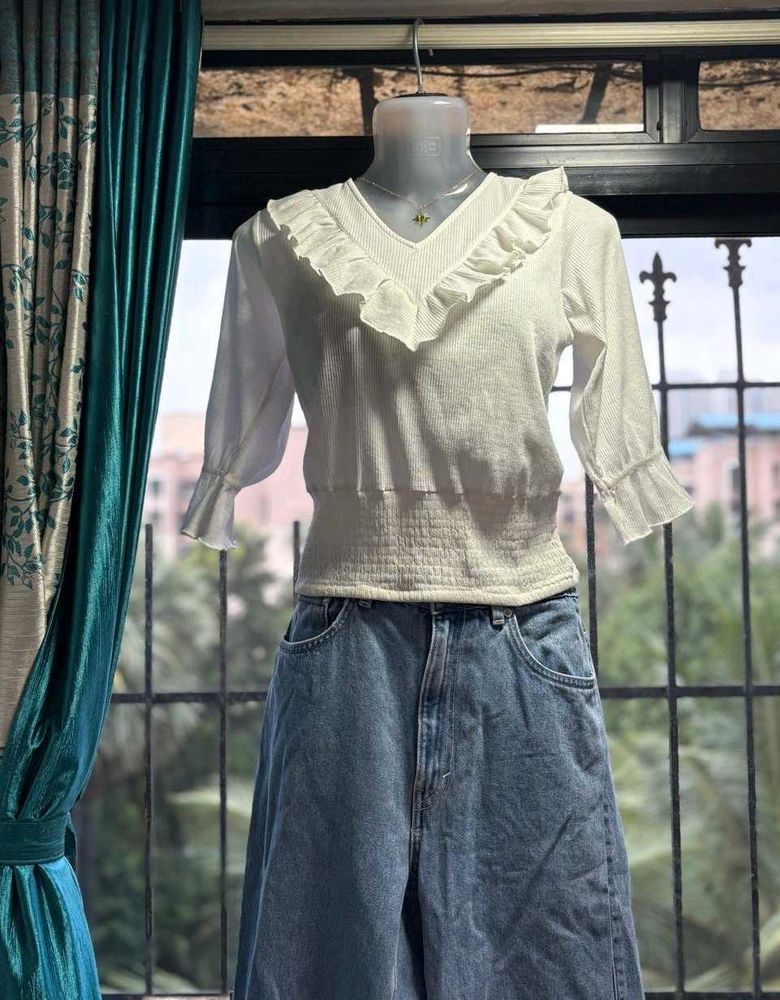 White Ruffle Top