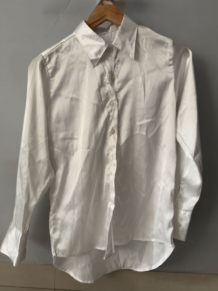 White Satin Button-Down Shirt