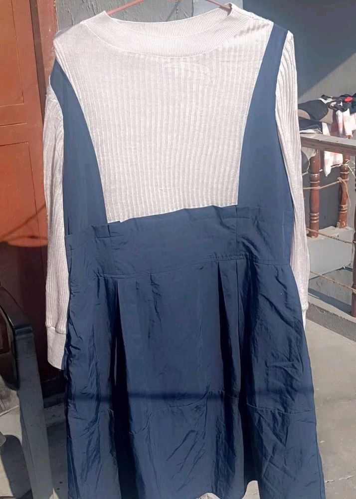 Navy Pinafore Dress with Top