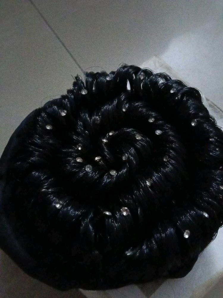Black hair bun with gems