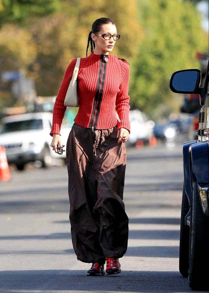 Red Ribbed Fitted Y2k Bella Hadid Top