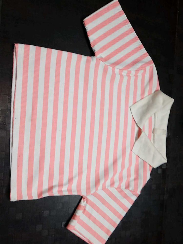 Striped Polo Crop Top