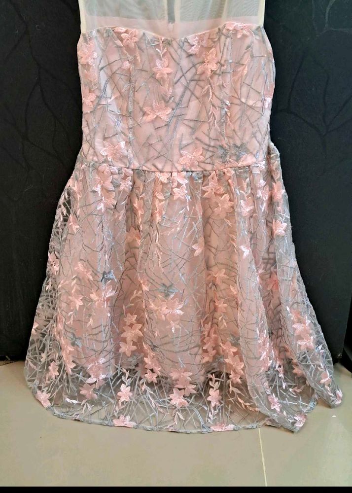 Pink Floral Lace Mini Dress
