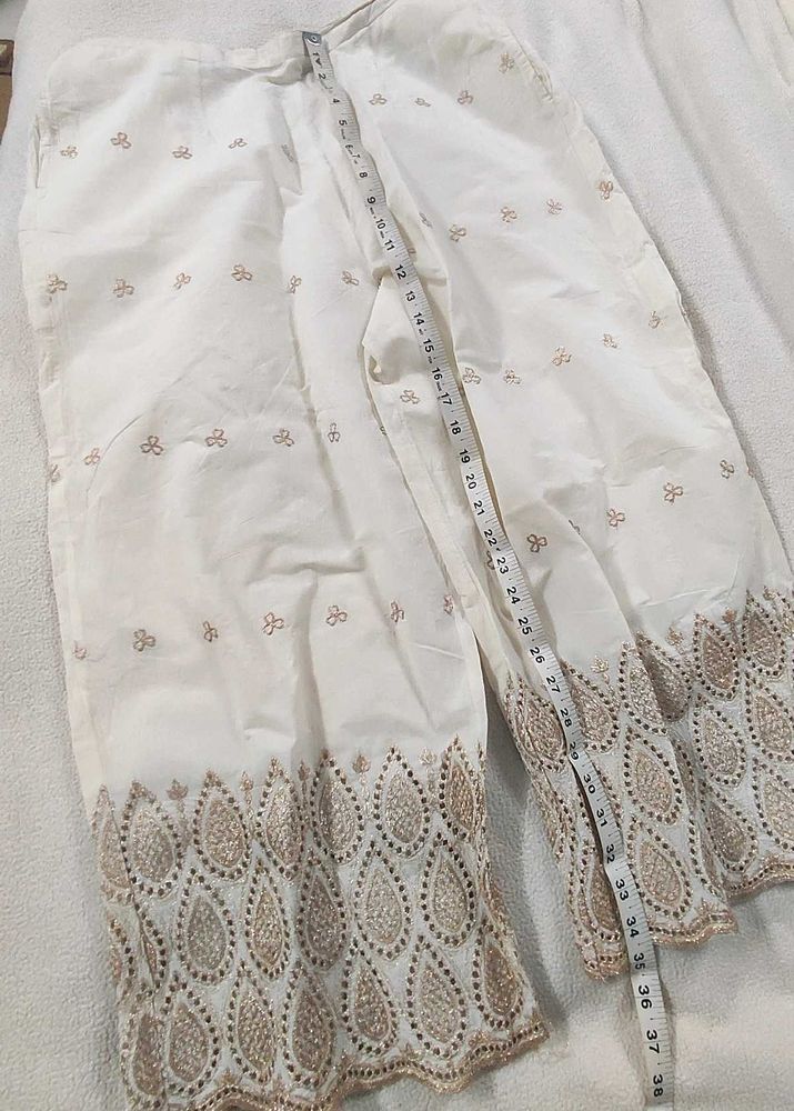 Cream And Gold XXL Palazzo With Cutwork
