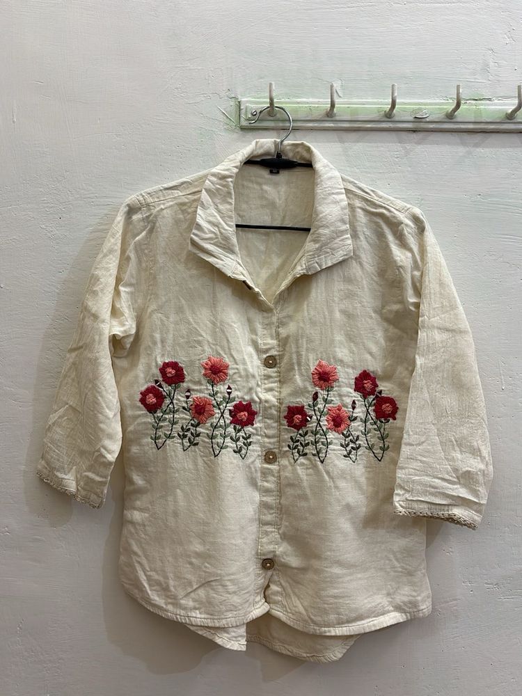 Embroidered Floral Button-Down Shirt