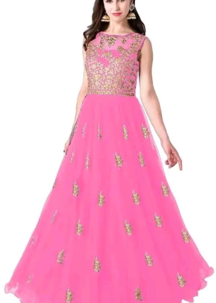 Pink Embroid Ethnic Gown Dupatta