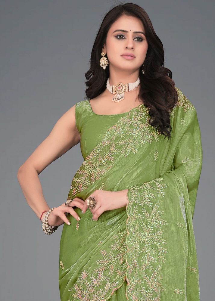 Elegant Green Embroidered Saree