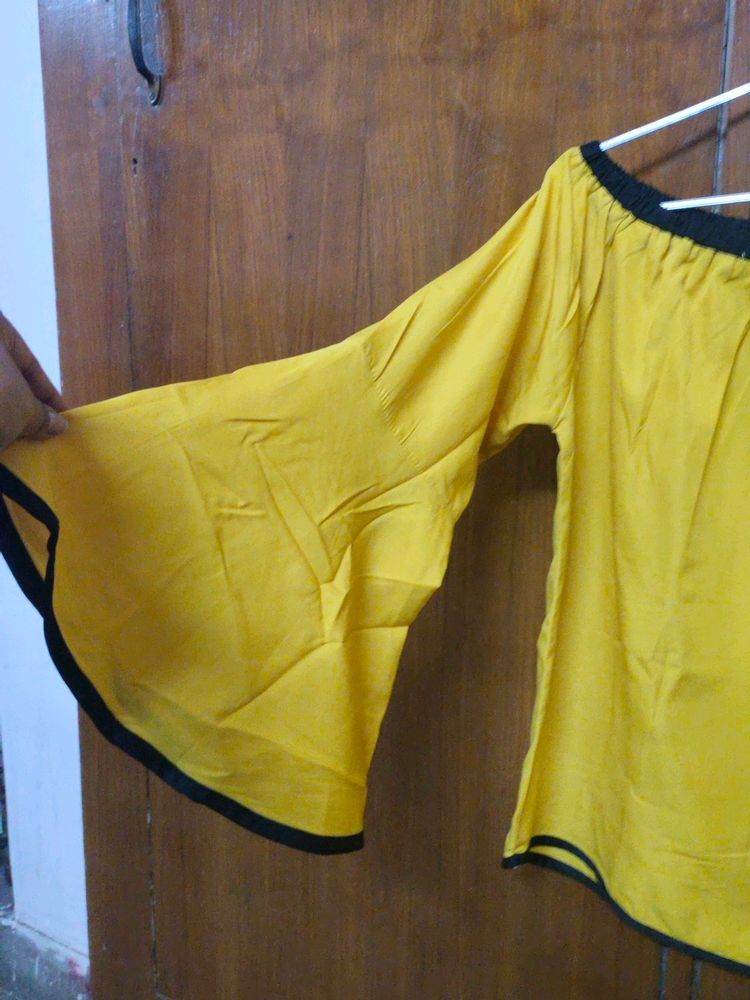 Beautiful Yellow Off Shoulder Top With Fril Sleeve