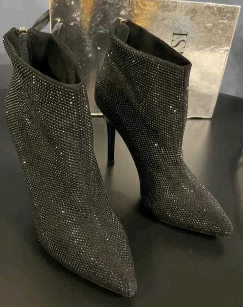 silvery Rhinestone Ankle Boots