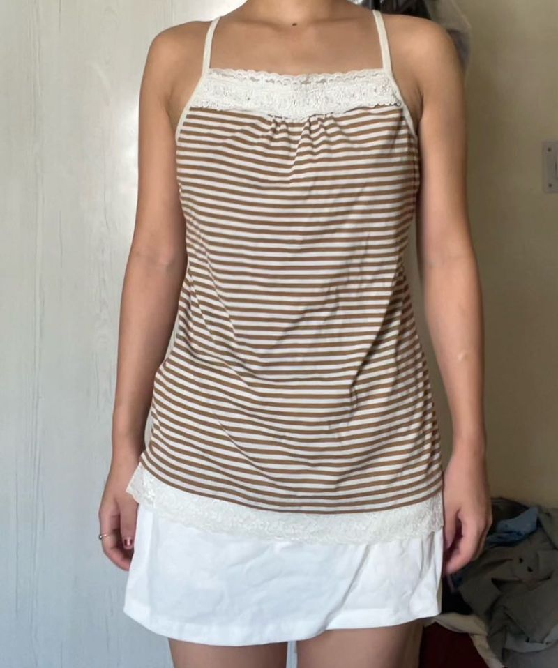 Brown And White Stripe Camisole