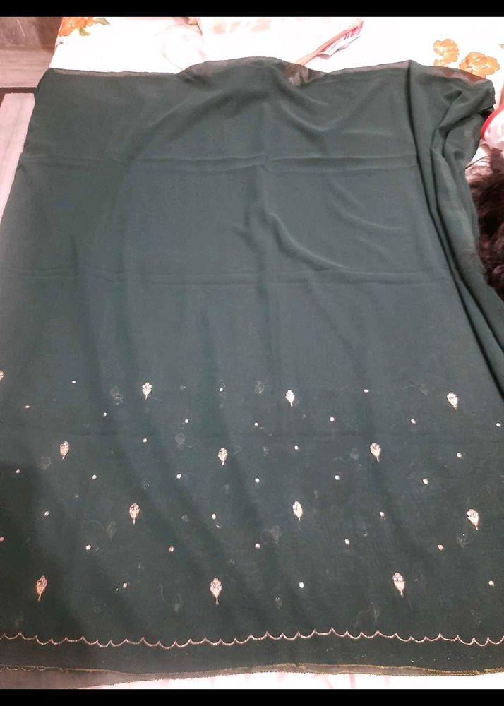 Bottle Green Zari Work 2.5 Mtr Dupatta
