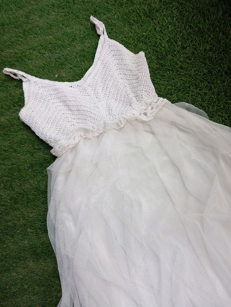 WHITE PARTY WEAR RUFFLE DRESS