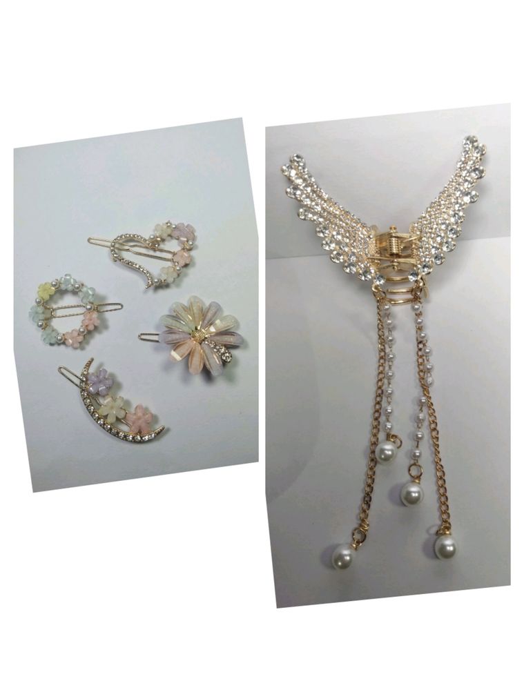 5 pcs Stone Butterfly claw with Korean Style Clip