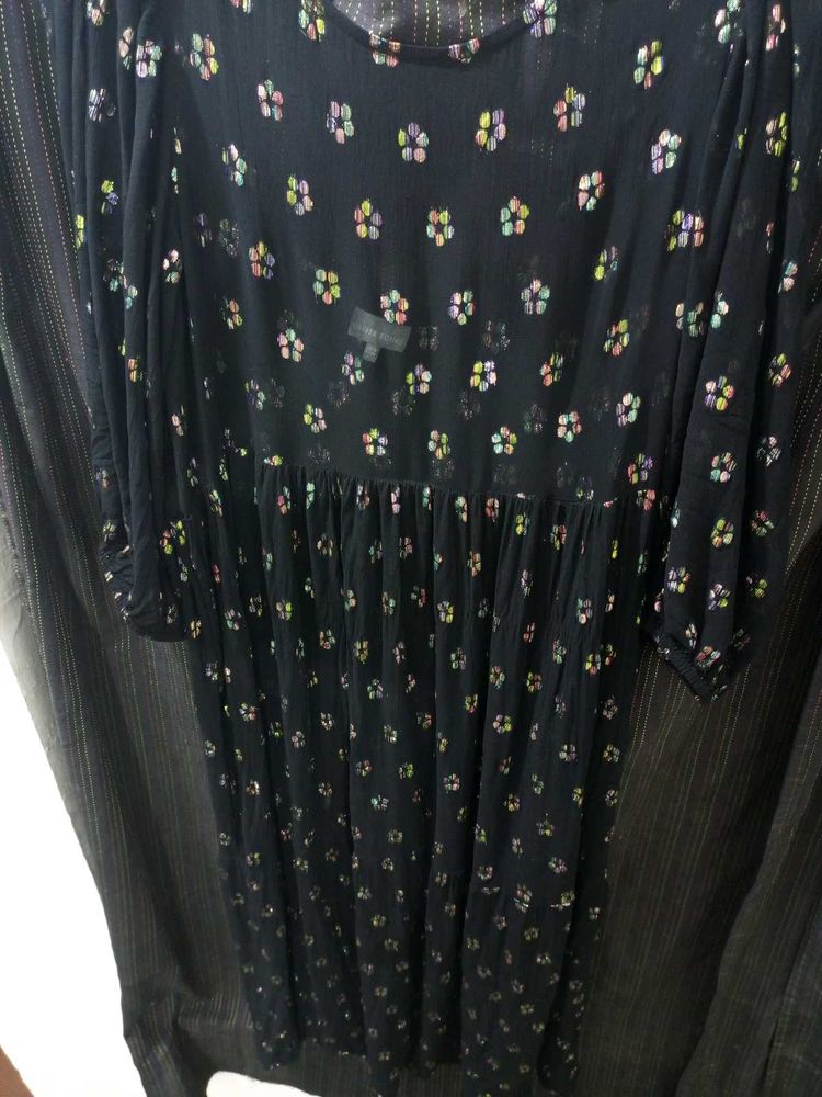 🤩Metallic Floral Jacquard &amp; Tie Back Black Dress
