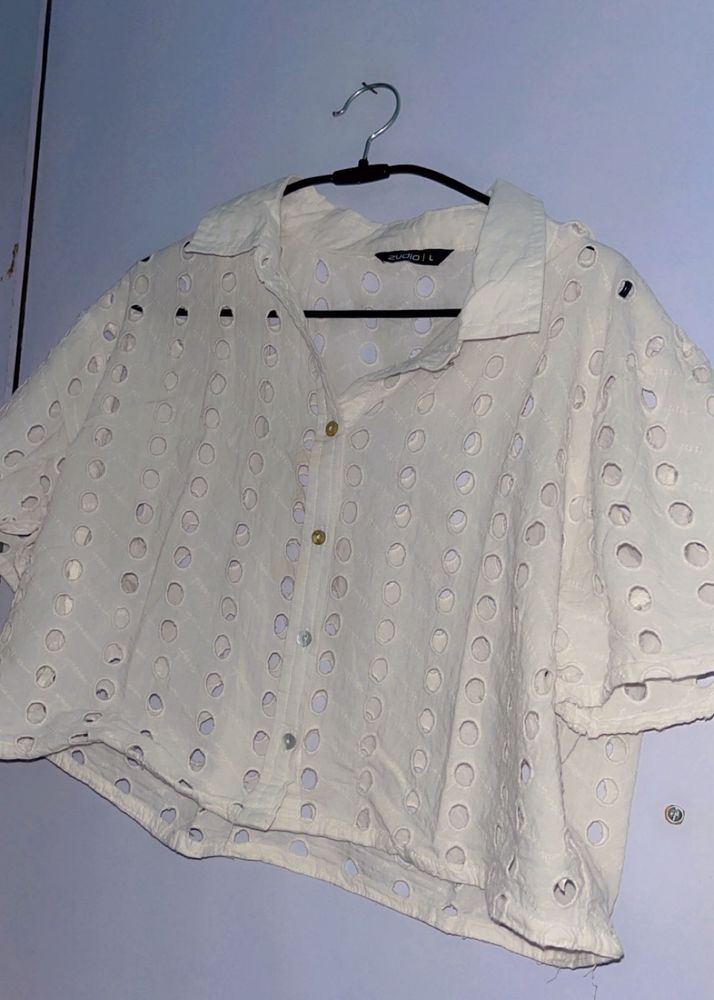 Audio White Eyelet Top