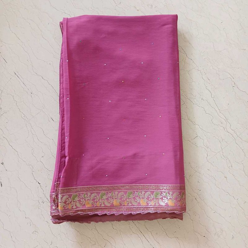 Light Wt New Chiffon Saree- Zari Border n Pallu