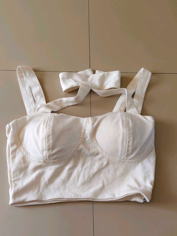 White Crop Top with Tie Detail