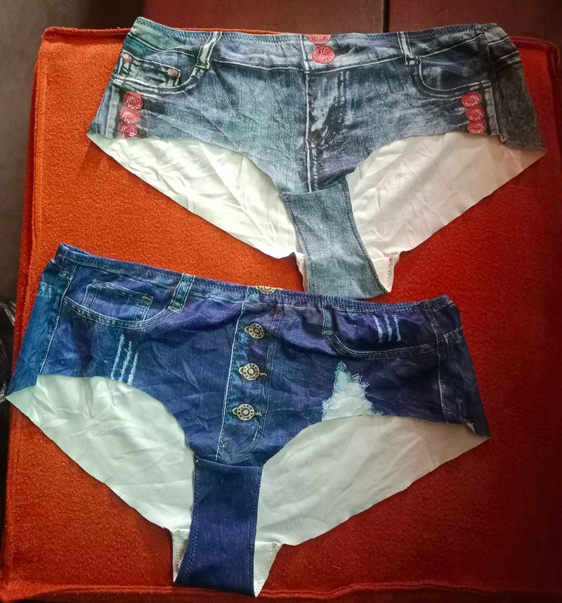2 piece Denim ice silk Print Panties