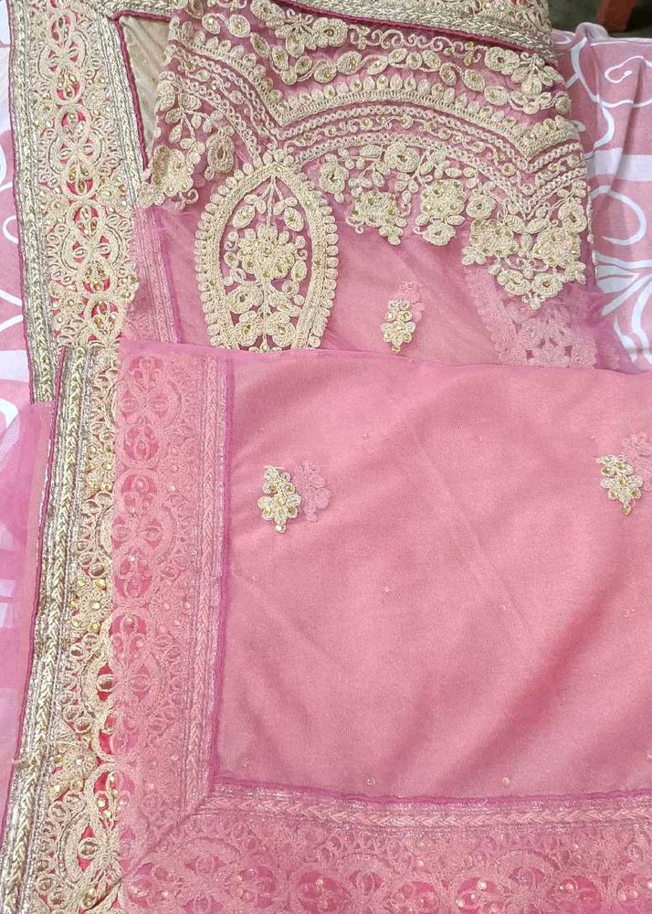 pink net saree