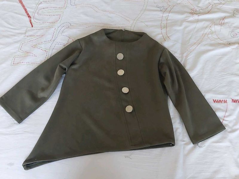 Olive Green Asymmetrical Button Blouse