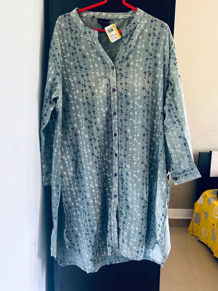 Relaxed Fit Sage Green Floral Tunic kurtaShirt