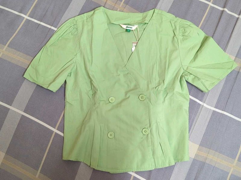 New Green Double Button Blouse