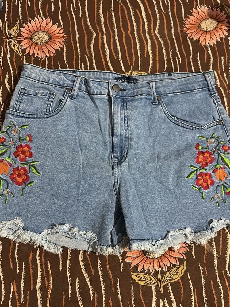 Denim Floral Shorts