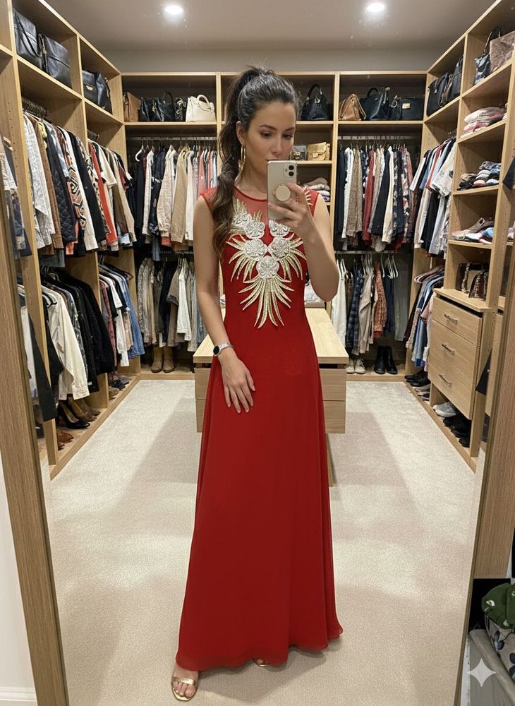 Pintrest Padded Elegant Red Maxi Dress