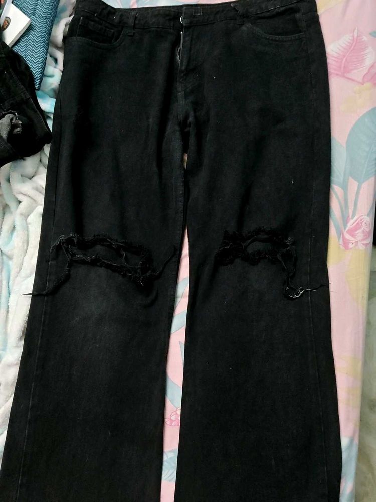 Ripped Black Wide Leg Jeans