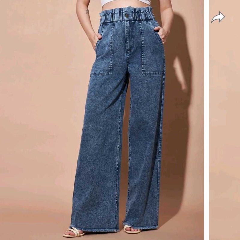 Blue Mock Neck Tank &amp; High-Waisted Jeans