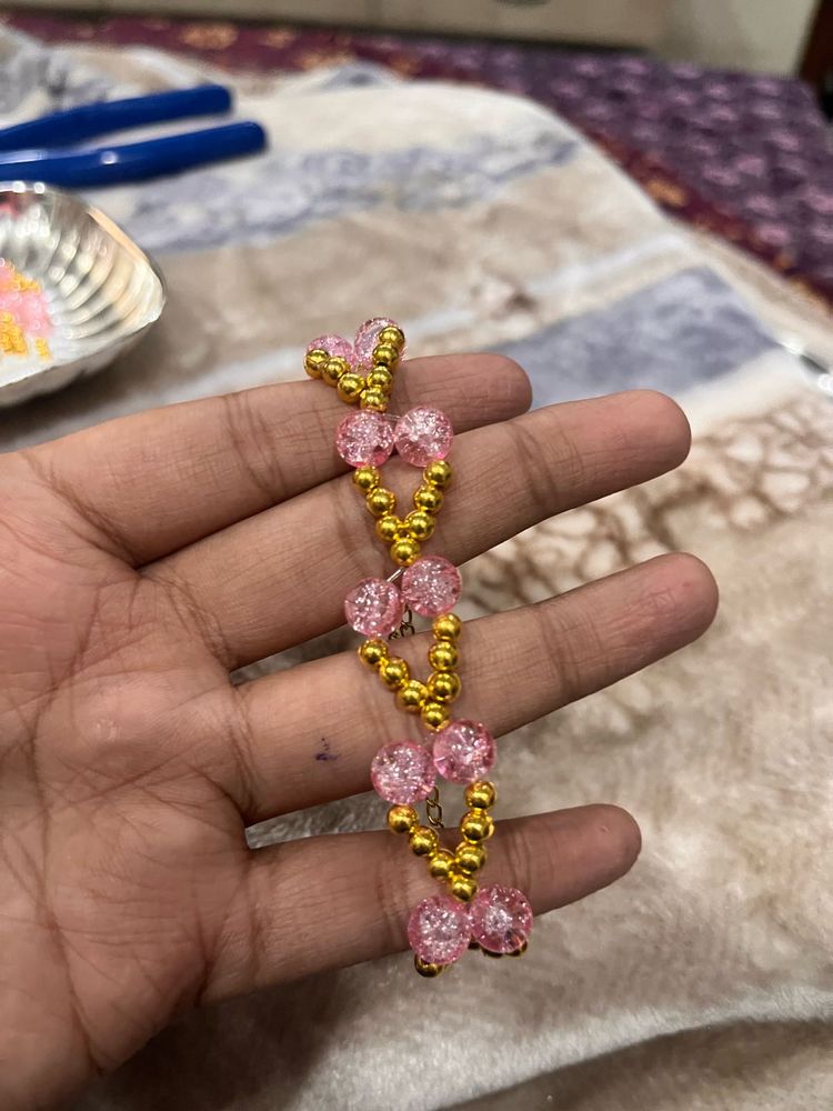Pink &amp; Gold heart Beaded Bracelet
