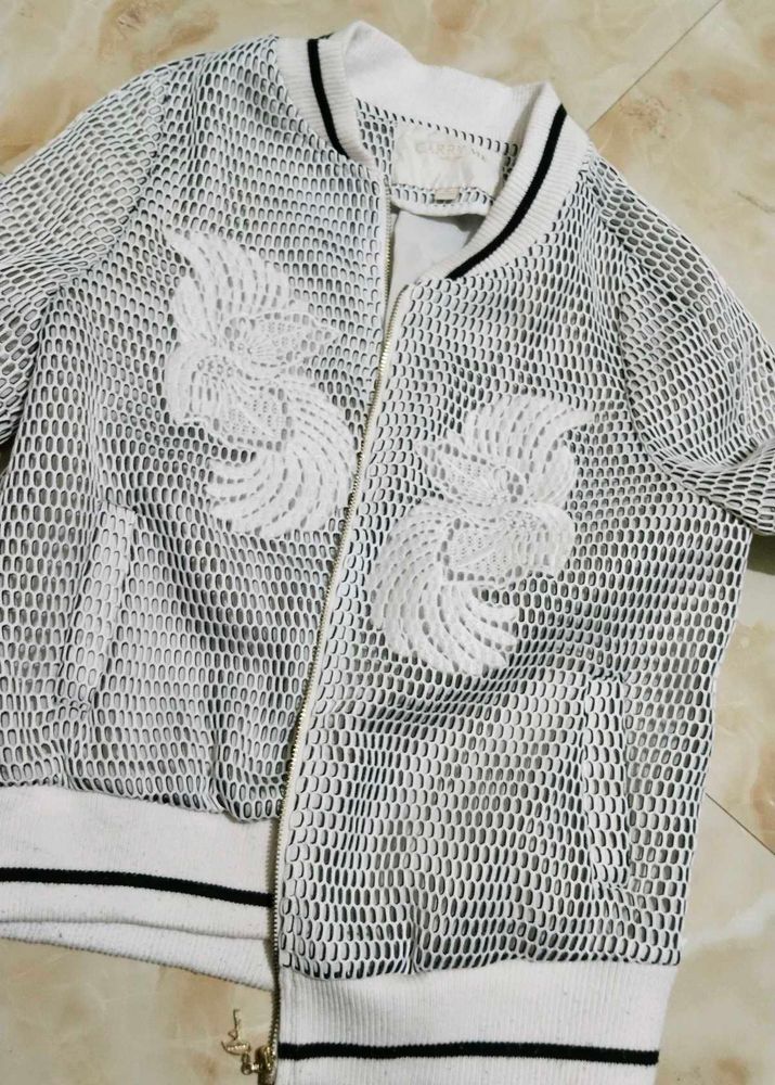 White Floral Bomber Jacket