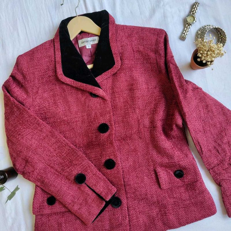 Rust Red Blazer with Velvet Trim