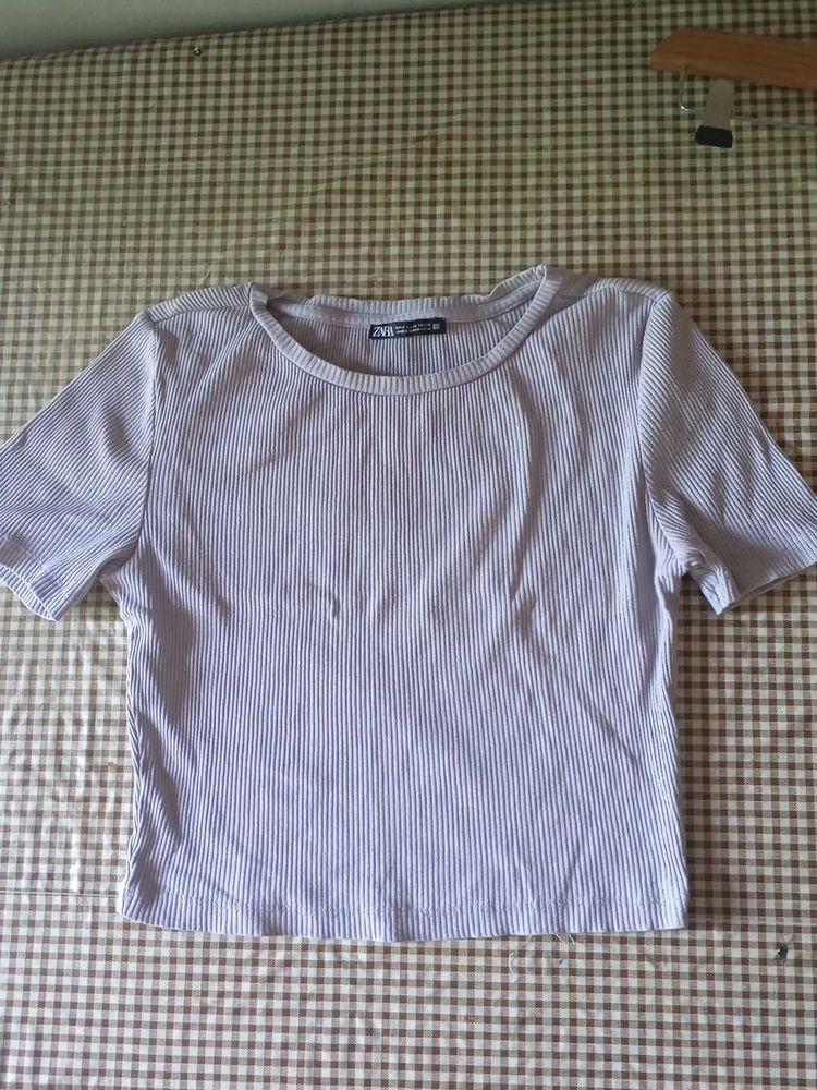 Zara Ribbed Crop Top - Lilac