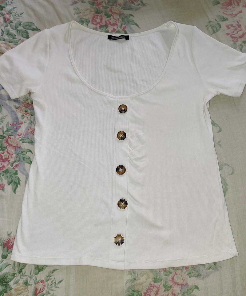 White Button-Down T-Shirt