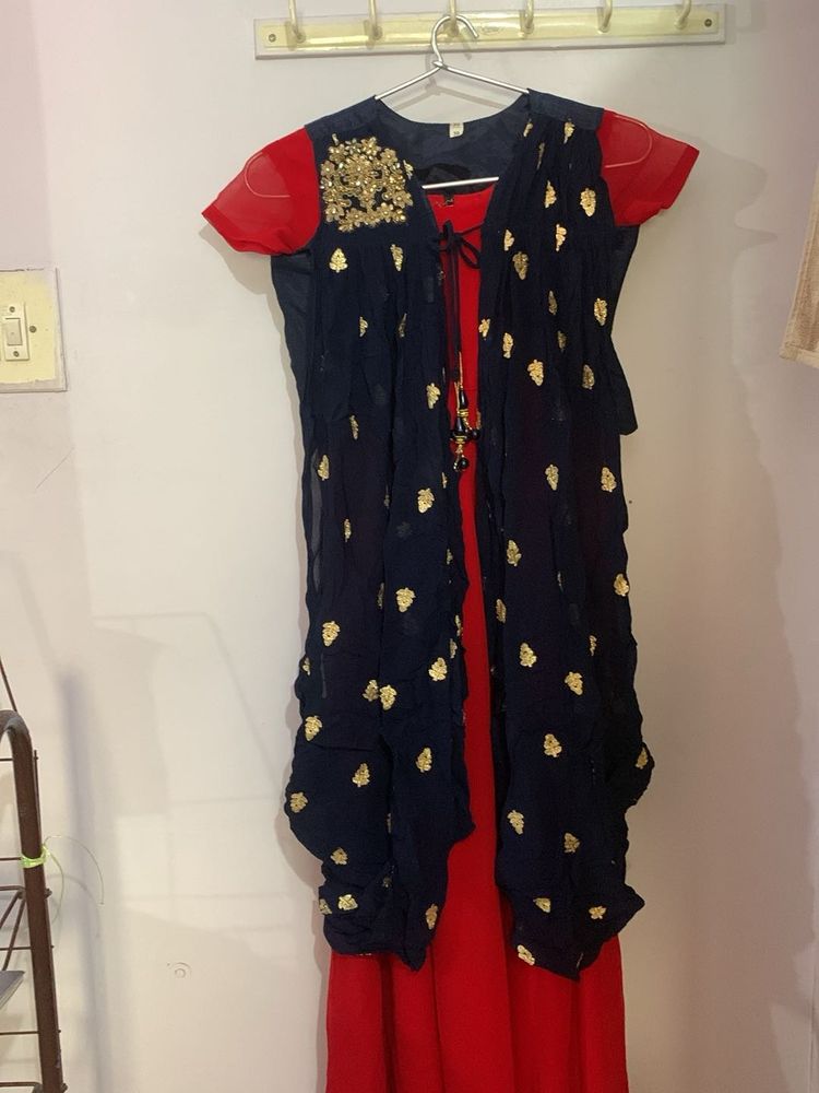 red umbrella long gown with designer cap full part