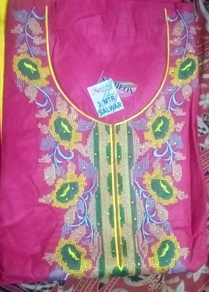 Pink Embroidered Dress Material