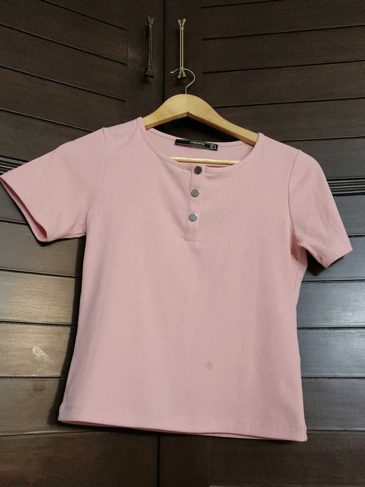 Madame Solid Dusty Pink Round Neck Top