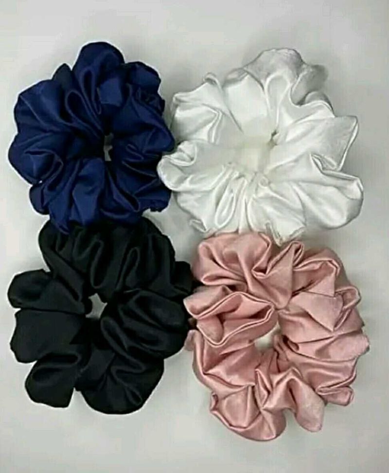 "Pure Silk Scrunchies – Soft, Stylish 4 pcs