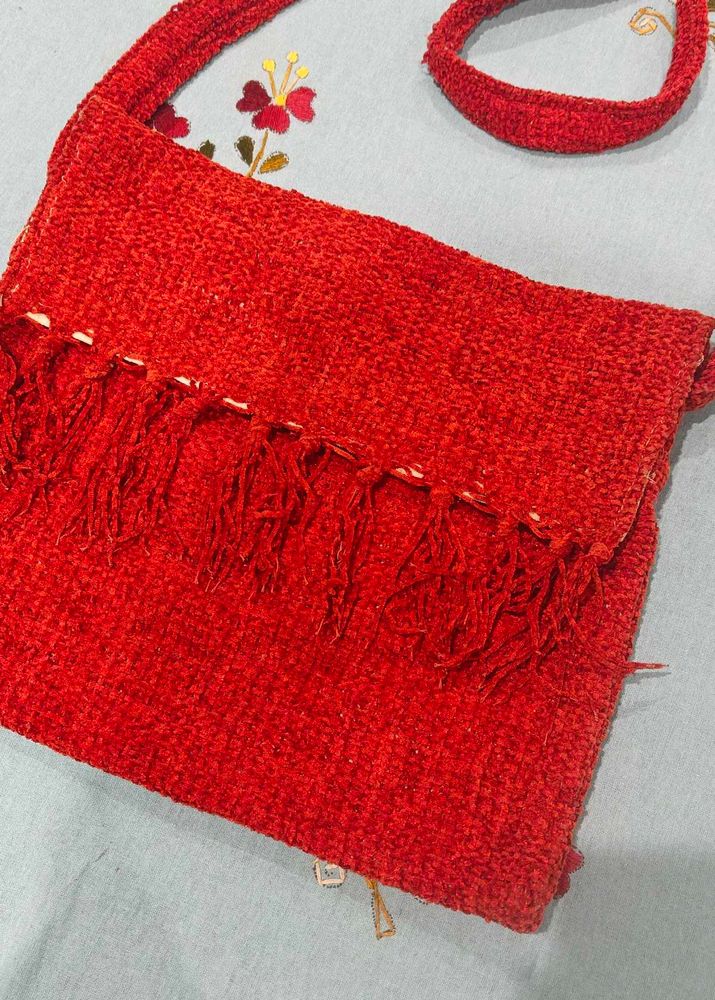 Red Fringe Crossbody Bag from Pushkar
