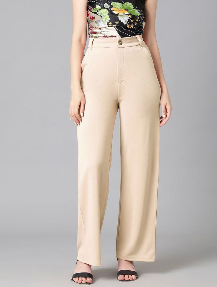 Beige Wide Leg Trousers