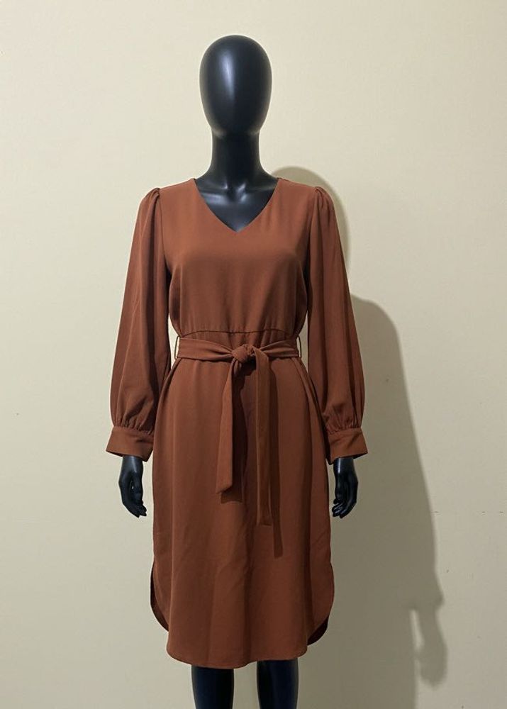 Belted Brown Midi Dress