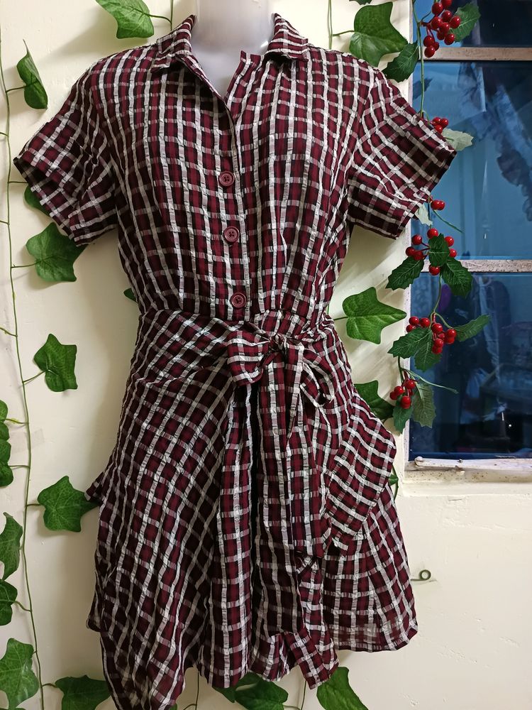 Checked Korean Shirt Dress