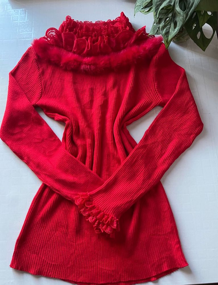 ✨🍒vintage core Red Ruffle Trim Top❤️✨